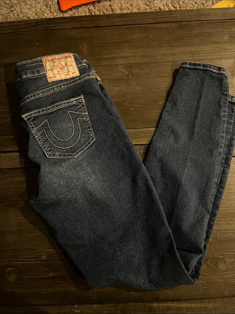 True Religion Dark Wash Straight Jeans size 27 Jenny, curvy midrise super skinny